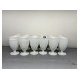 WHITE MILK GLASS FOOTED HOBNAIL GOBLETS.