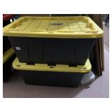 PLASTIC STORAGE TOTES W/ YELLOW LIDS.