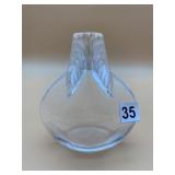LALIQUE CRYSTAL VASE, FROSTED LEAF DESIGN.