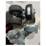 6 ASSORTED SWIVEL CASTERS, RUBBER WHEELS, METAL