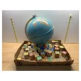 OHIO ART GLOBE, VTG WOODEN ALPHABET & NUMBER