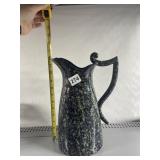 CERAMIC PITCHER, SPECKLED GLAZE, CURVED HANDLE,