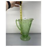 VINTAGE URANIUM GLASS PITCHER, ETCHED FLORAL