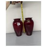 ANCHOR HOCKING ROYAL RUBY GLASS VASES, CRIMPTED