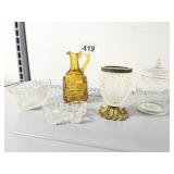 ASSORTED PRESSED GLASS DECORATIVE ITEMS, AMBER