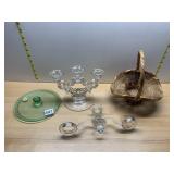 CLEAR GLASS THREE-LIGHT CANDELABRA, CLEAR GLASS