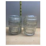CLEAR RIBBED GLASS STORAGE JARS (2).