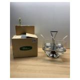 MILBURN CHROME CONDIMENT SERVER W/ GLASS CUPS,