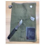 ST. CLAIR DEPOSIT BANK VTG CANVAS BANK BAG, TIN