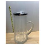 CLEAR GLASS PITCHER W/ FROSTED STRIPES,