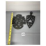 CAST IRON TRIVETS, "BLESS THIS HOUSE" MOTIF, VTG