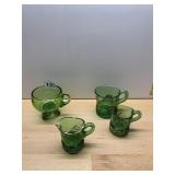 GREEN GLASS FOOTED CUPS, GILT METAL FILIGREE