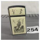 ZIPPO CHROME LIGHTER, NAUTICAL SHIP ENGRAVING,