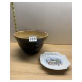 PORCELAIN PIN DISH W/ CARD GAME SCENE, VTG STUDIO