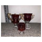RUBY STAINED SOUVENIR GLASS CUPS, TROPHY STYLE W/
