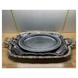 SHELTON WARE SILVER-TONE TRAYS, ORNATE DESIGN,