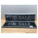 CAST IRON FOR SALE SIGNS, RAISED LETTERING, (2).