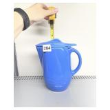 BLUE PITCHER W/ LID, RIBBED DESIGN CHIP ON INSIDE