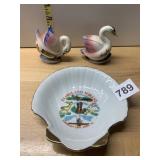 JAPANESE PORCELAIN SHELL SOUVENIR DISH W/