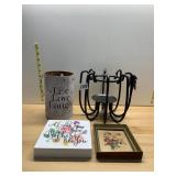 ASSORTED HOME DECOR LOT W/ METAL CANDLE HOLDER,