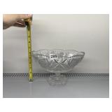 PRESSED GLASS FOOTED COMPOTE, SCALLOPED RIM, STAR