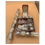 ASSORTED SILVER & WHITE CHRISTMAS ORNAMENTS,