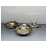 SILVER-PLATED BEADED RIM SERVING BOWLS, FLUTED