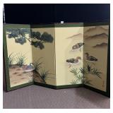 ORIENTAL DECORATIVE FOLDING SCREEN W/ DUCK &