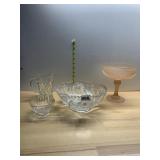 PRESSED GLASS SERVING WARE (4), FROSTED PEDESTAL