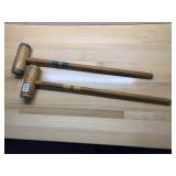 VTG WOODEN CROQUET MALLETS, STRIPED HANDLES (PR).