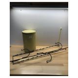 LIGHT GREEN METAL CAN W/ LID, BLACK WROUGHT IRON