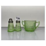 GREEN URANIUM GLASS SHAKER PR, METAL LIDS, GREEN