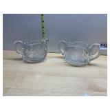 CUT GLASS CREAMER & SUGAR BOWL SET, ETCHED