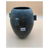 PATINATED CAST METAL BOWL, ROUNDED BODY, 3 SQUARE