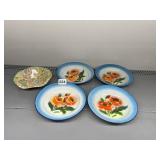 GOLDFISH BRAND ENAMELWARE BOWLS, BLUE RIM, ORANGE