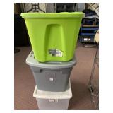 3 TOTES 19 GALLON LIME GREEN PLASTIC STORAGE