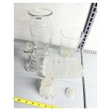 CLEAR GLASS VASES, PRESSED GLASS RECTANGULAR