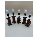 CARVED WOOD CANDLE HOLDERS W/ GLASS HURRICANE