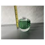 GREEN CONTROLLED BUBBLE ART GLASS VOTIVE HOLDER,