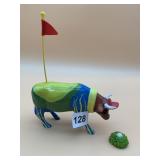 GOLF THEMED COW FIGURINE, COLORFUL PAINTED RESIN,