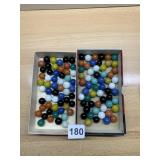ASSORTED VTG GLASS MARBLES, MULTI-COLORED, IN