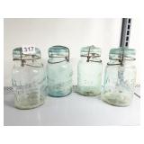 ATLAS E-Z SEAL CANNING JARS, AQUA GLASS, WIRE