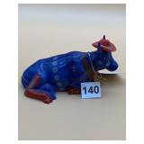 COWPADARE CERAMIC FIGURINE, BLUE COW W/ RED