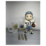 CERAMIC FOOTBALL PIGGY BANK, NOTRE DAME TUMBLER,