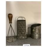 VTG METAL KITCHEN TOOLS, FLOUR SIFTER, BOX