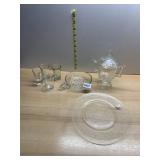 PRESSED GLASS SUGAR BOWL W/ LID, HANDLED CUP,