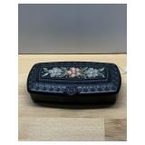 BLACK PLASTIC VANITY BOX, EMBOSSED FLORAL DESIGN,