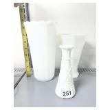 MILK GLASS VASES, FLUTED AND EMBOSSED DESIGNS,