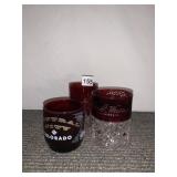 RUBY STAINED SOUVENIR GLASSES W/ ETCHED NAMES,