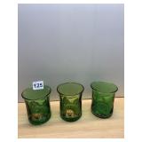 GREEN GLASS TUMBLERS W/ ORNATE GOLD-TONE METAL